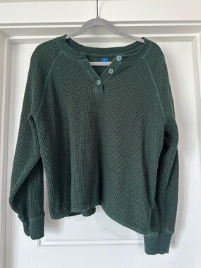 Old Navy Dark Green Waffle Henley Sweater